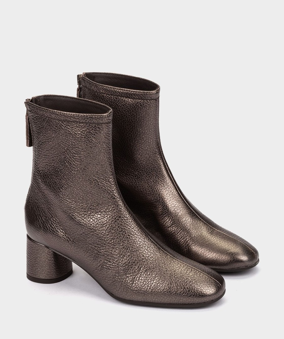 Shoe Pedro Miralles Ankle Boots | Metallic Leather Ankle Boots In Bronze Color Nucleo Metal Bronzo