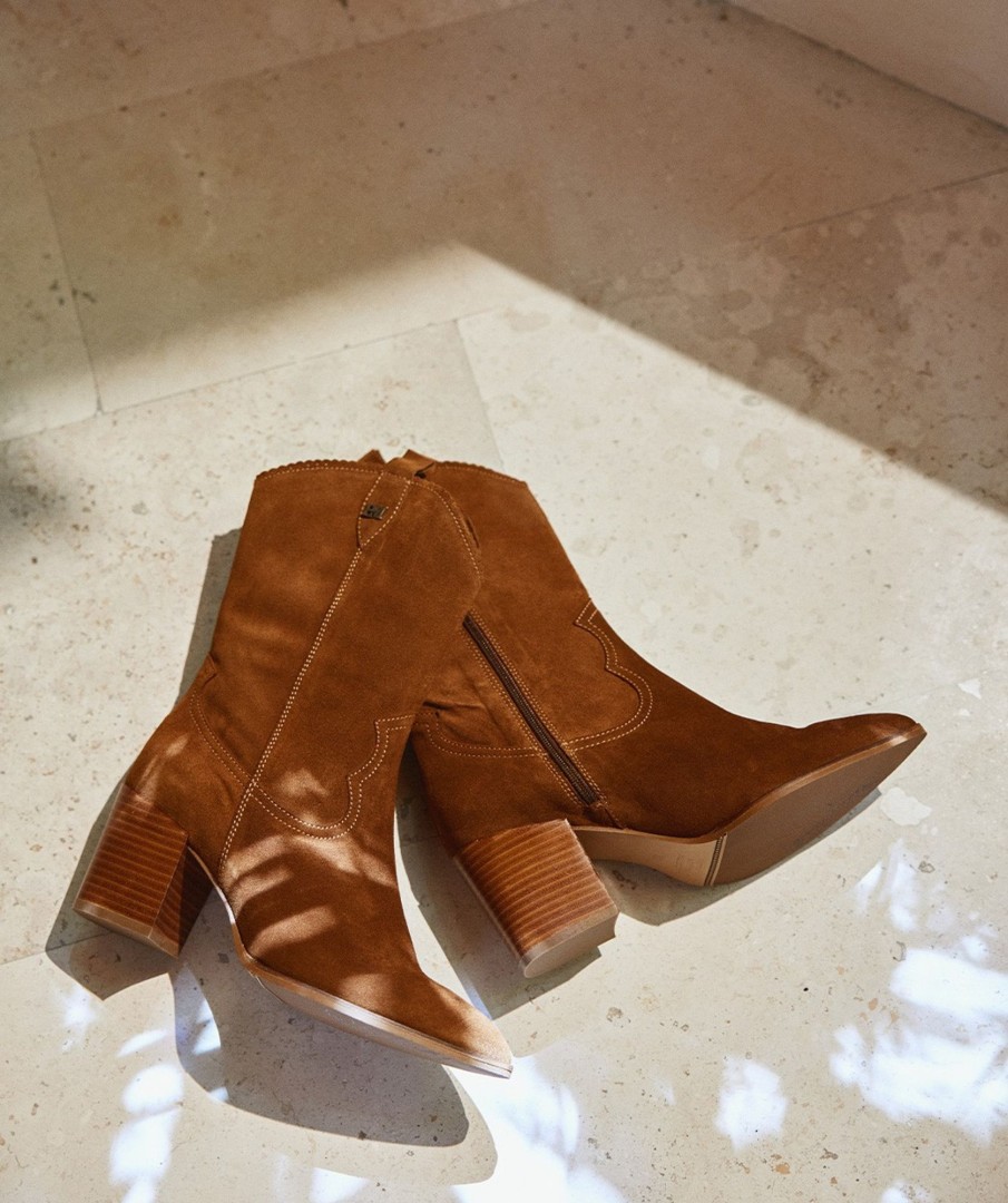 Shoe Pedro Miralles Boots | Brown Split Leather Mid-Calf Boots With A Brown Leather Upper Velour Tabaco