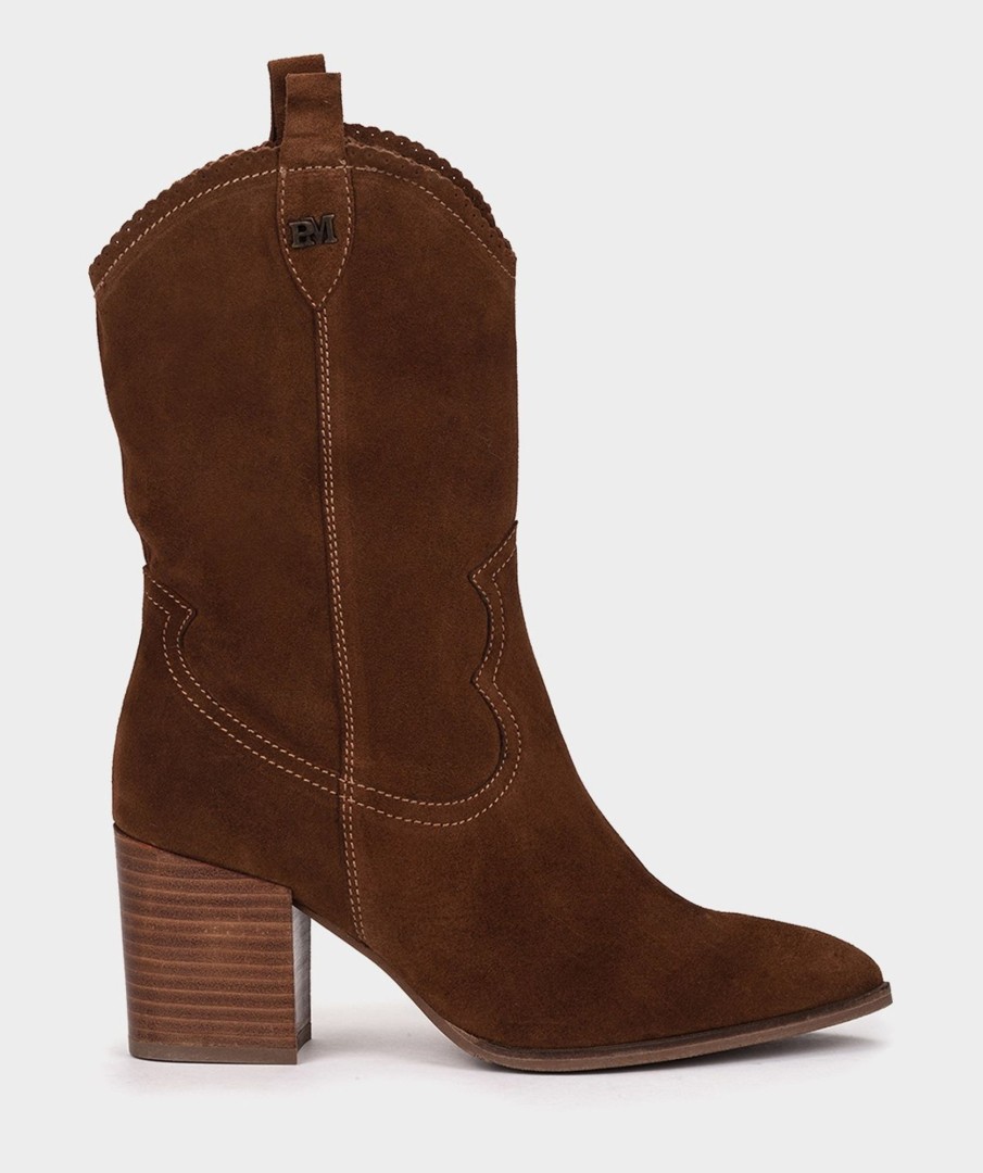 Shoe Pedro Miralles Boots | Brown Split Leather Mid-Calf Boots With A Brown Leather Upper Velour Tabaco