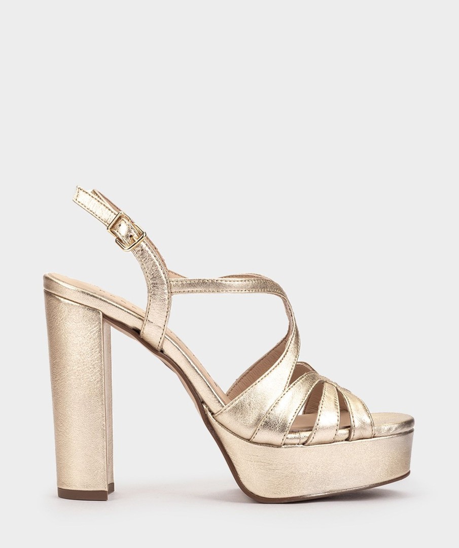 Shoe Pedro Miralles Heeled Sandals | Leather Platform Heeled Sandals Napa Metal Platino