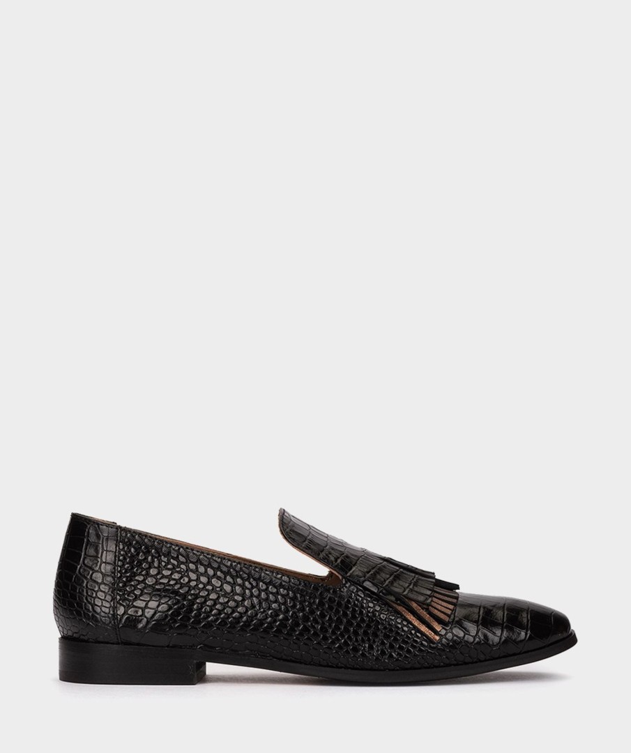 Shoe Pedro Miralles Loafers | Leather Loafers With Animal Print In Black Coco Negro