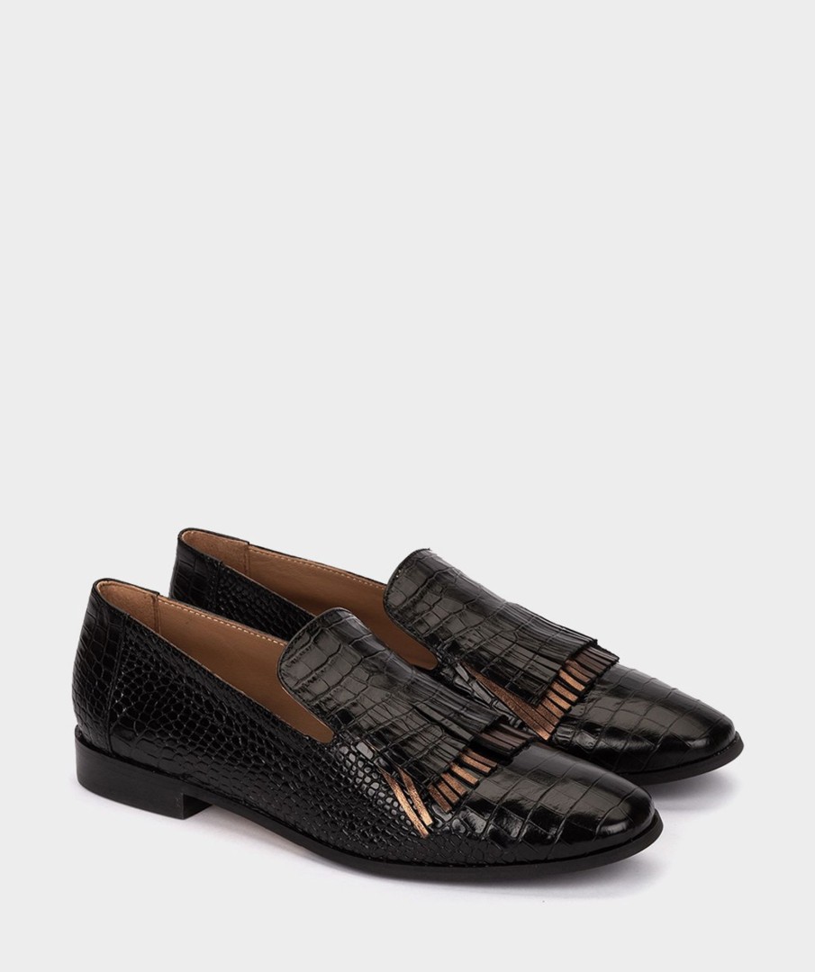 Shoe Pedro Miralles Loafers | Leather Loafers With Animal Print In Black Coco Negro