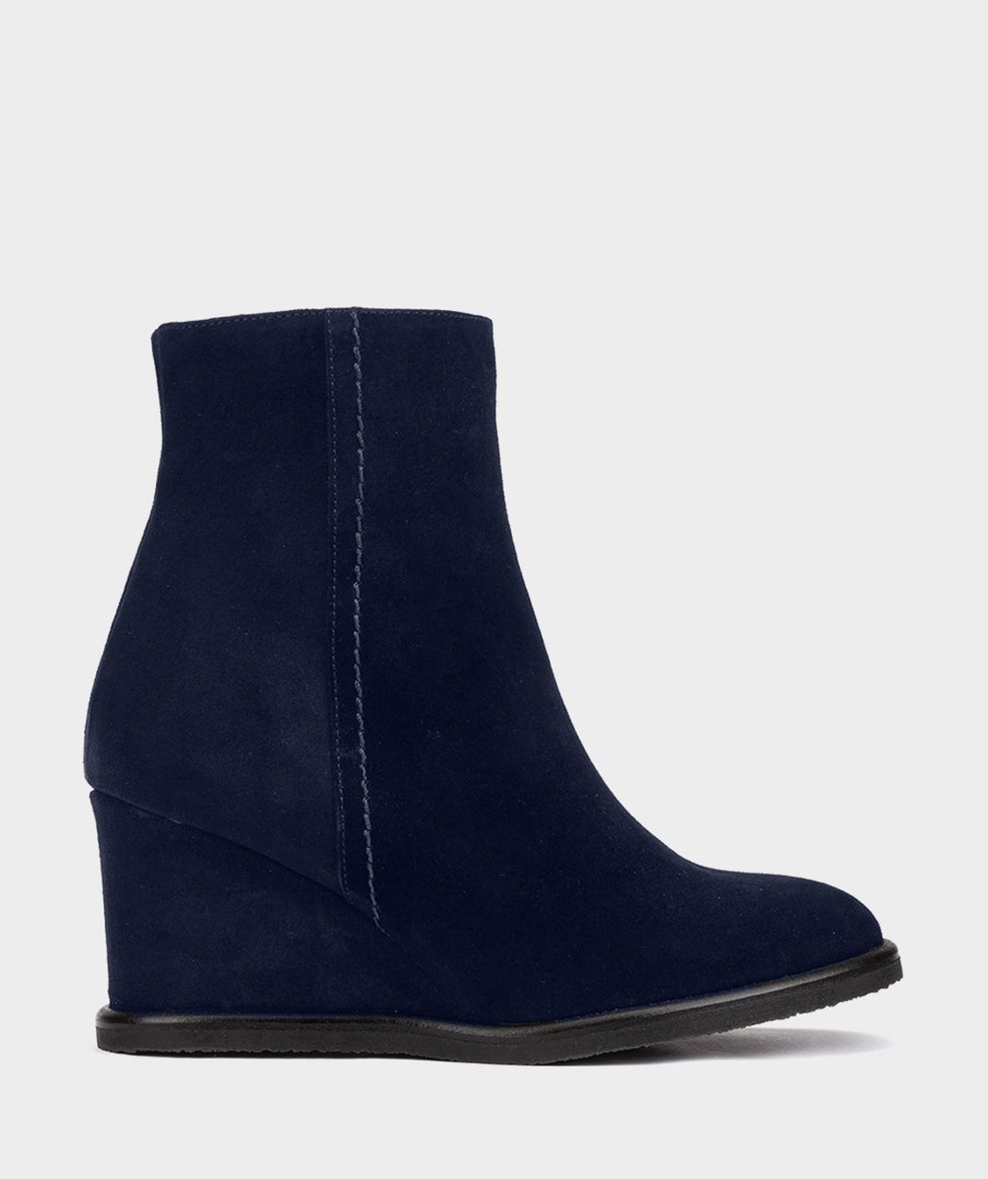 Shoe Pedro Miralles Wedges | Suede Wedged Ankle Boots. Velour Navy