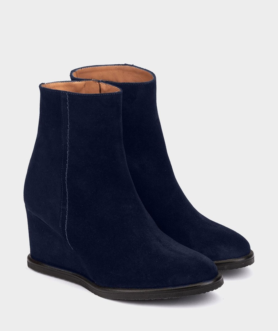 Shoe Pedro Miralles Wedges | Suede Wedged Ankle Boots. Velour Navy