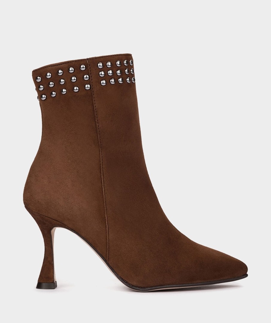 Shoe Pedro Miralles Ankle Boots | Brown Suede Ankle Boots With High Heels Amalfi Tabac