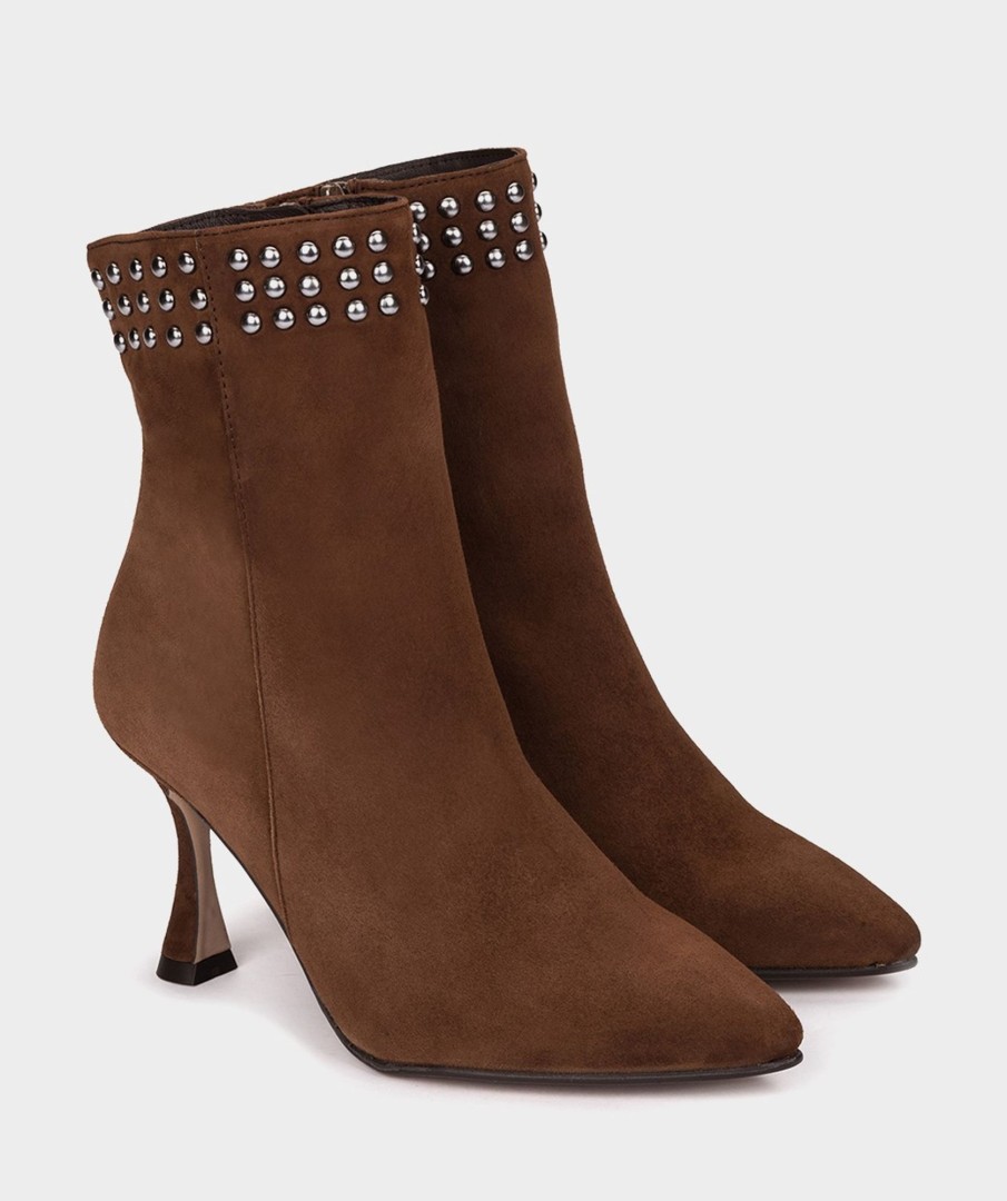 Shoe Pedro Miralles Ankle Boots | Brown Suede Ankle Boots With High Heels Amalfi Tabac