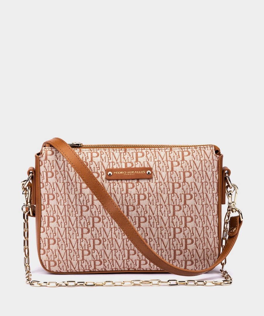 Accessories Pedro Miralles Crossbody Bags | Leather And Fabric Shoulder Strap Tejido Pm Camel