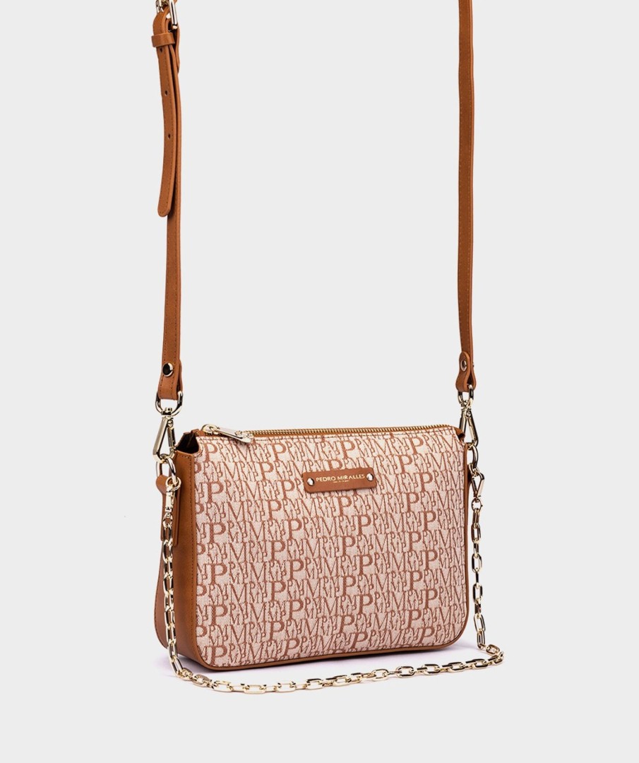 Accessories Pedro Miralles Crossbody Bags | Leather And Fabric Shoulder Strap Tejido Pm Camel