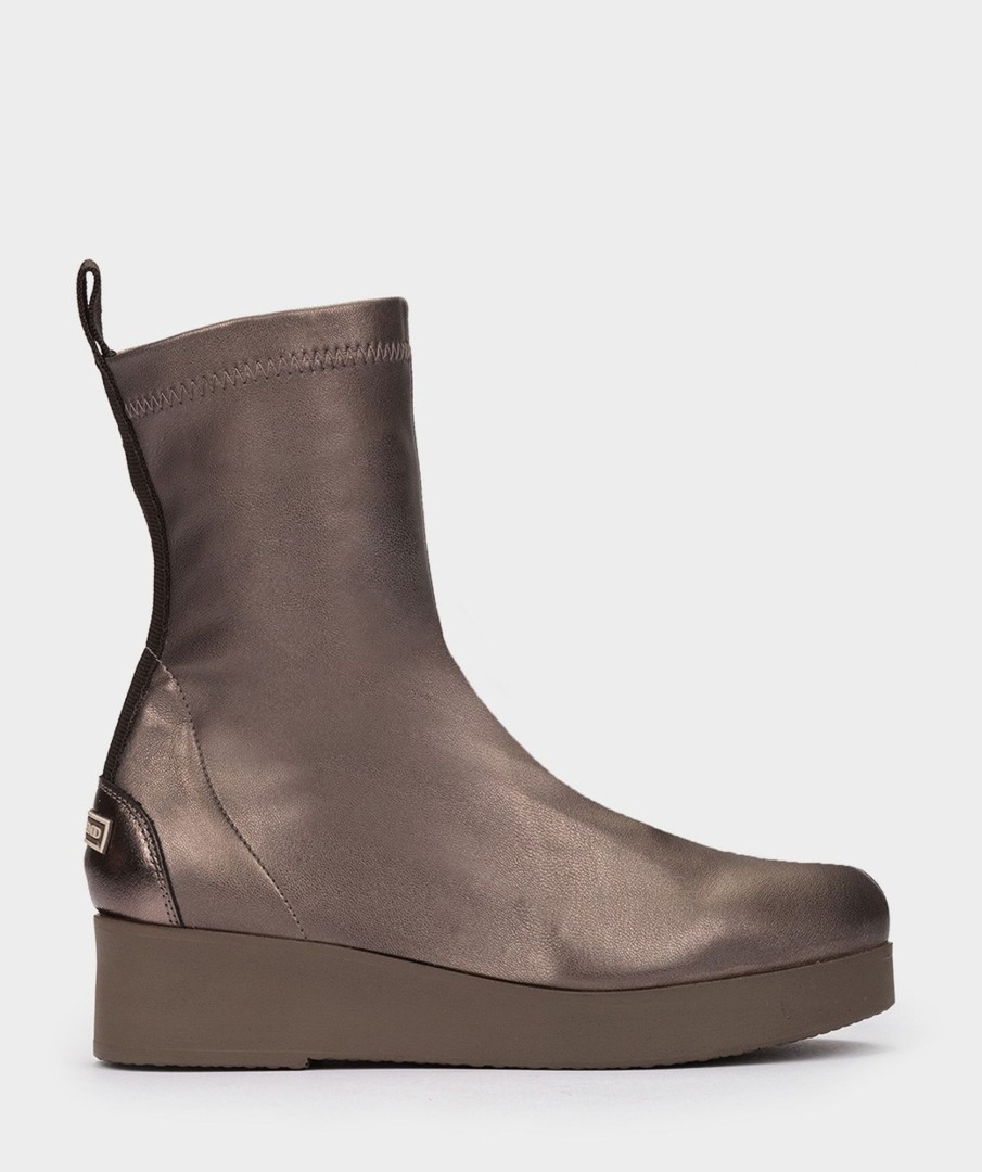 Shoe Pedro Miralles Ankle Boots | Sock Style Ankle Boots Made Of Taupe Fabric Supreme Strech Humo