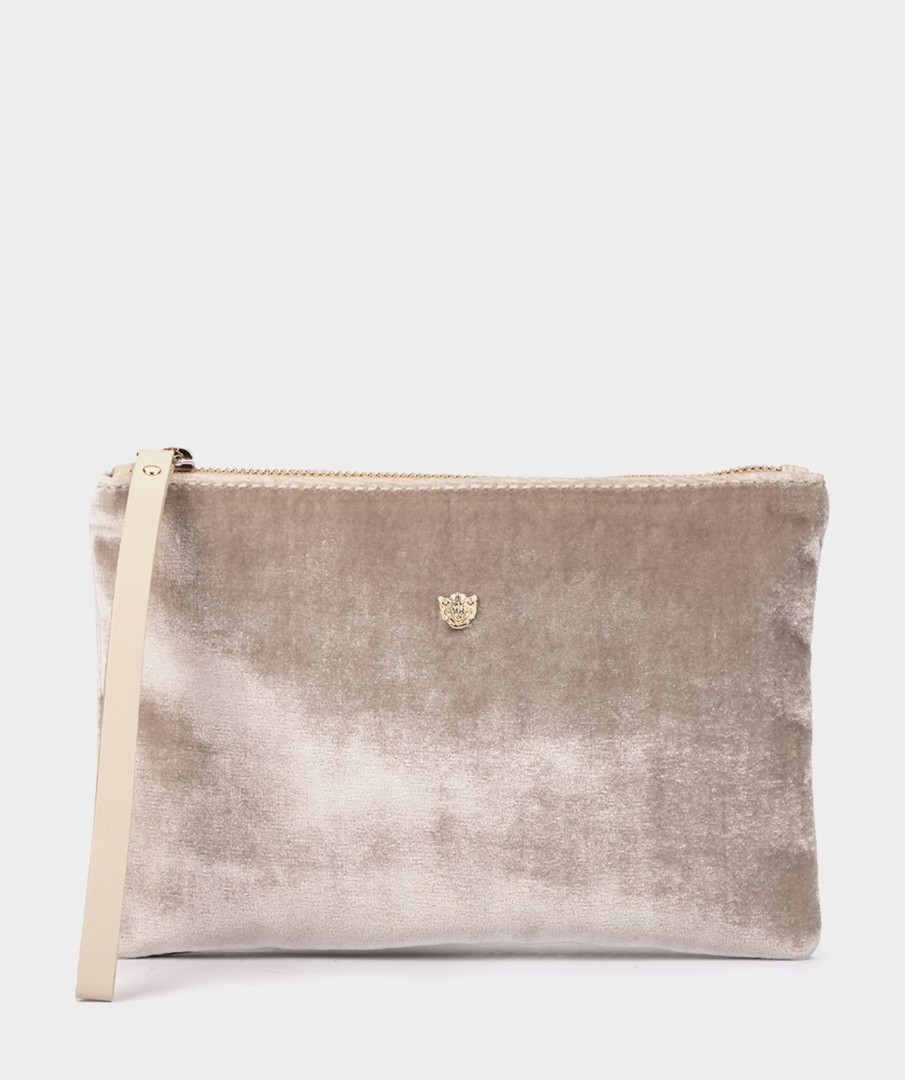 Accessories Pedro Miralles Evening Bags | Velvet Envelope Party Bag With Strap Velvet Beige