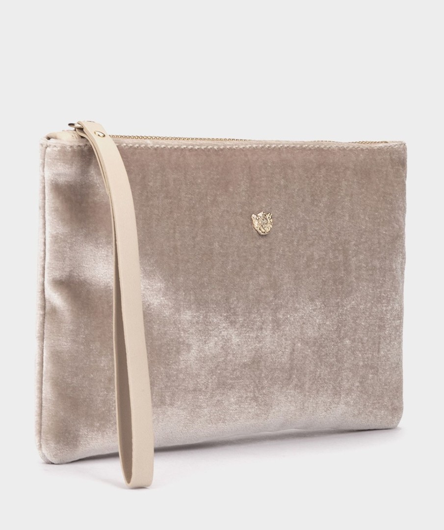 Accessories Pedro Miralles Evening Bags | Velvet Envelope Party Bag With Strap Velvet Beige