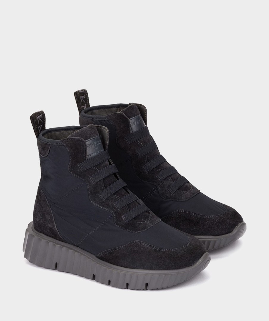 Shoe Pedro Miralles Sneakers | Sporty Ankle Boots In Split Leather And Fabric In Navy Blue Colour Meme Marino