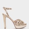 Shoe Pedro Miralles Heeled Sandals | Platform Heeled Sandals In Platinum Coloured Metallic Embossed Leather Serpiente Metal Platino