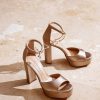 Shoe Pedro Miralles Heeled Sandals | Metallic Leather Platform Heeled Sandals In Smoke Colour Napa Metal Humo