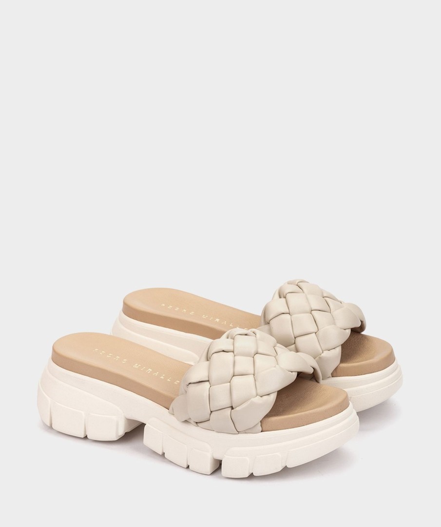 Shoe Pedro Miralles Flat Sandals | Flat Fabric Sandals Trenza Beige