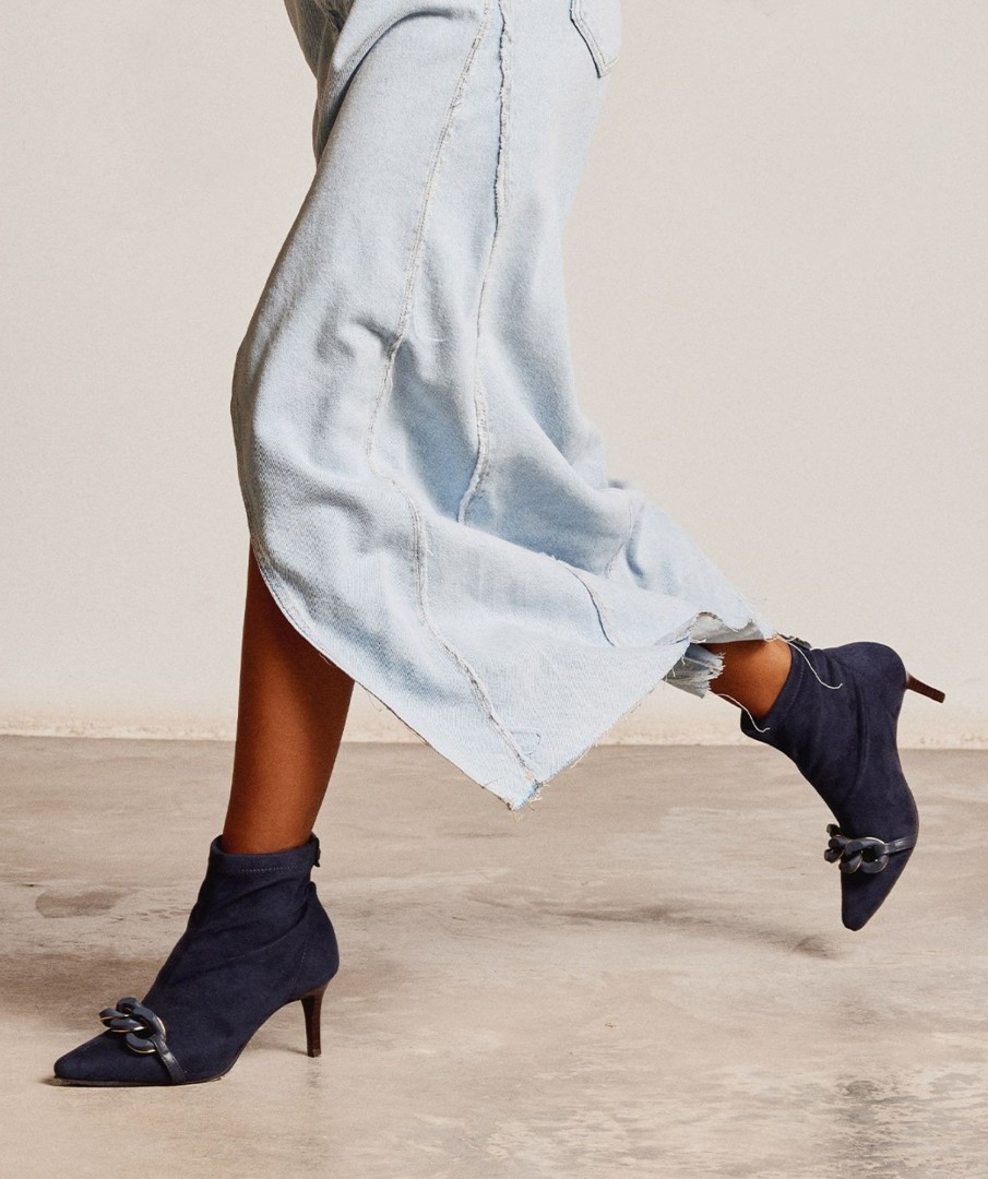 Shoe Pedro Miralles Ankle Boots | Ankle Boots With Heel And Pointed Toe, Made Of Suede Effect Elastic Fabric In Navy Colour. Ante Strech Marino