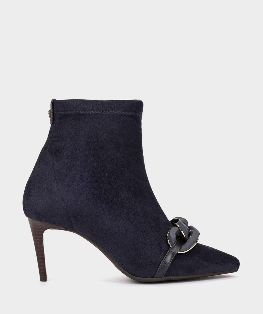 Shoe Pedro Miralles Ankle Boots | Ankle Boots With Heel And Pointed Toe, Made Of Suede Effect Elastic Fabric In Navy Colour. Ante Strech Marino