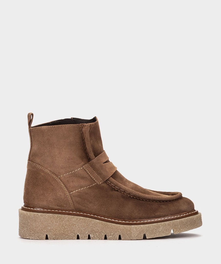 Shoe Pedro Miralles Ankle Boots | Brown Split Leather Ankle Boots Velour Birra