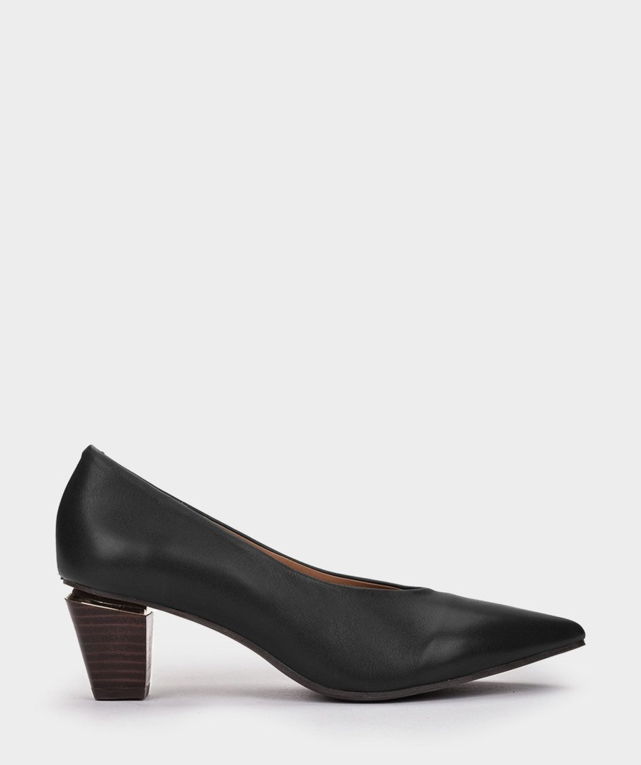 Shoe Pedro Miralles Pumps | Black Leather Heels Seta Negro