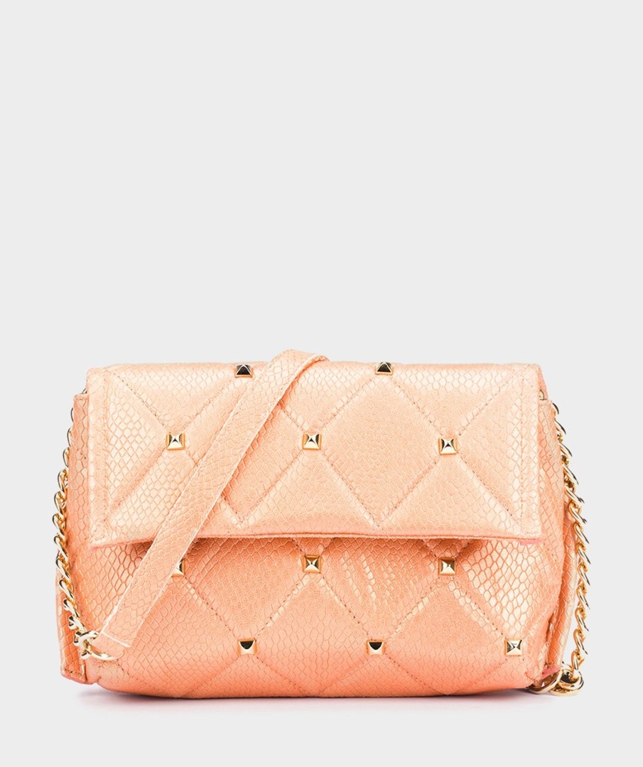 Accessories Pedro Miralles Evening Bags | Shoulder Bag With Chain Caiman Apricot