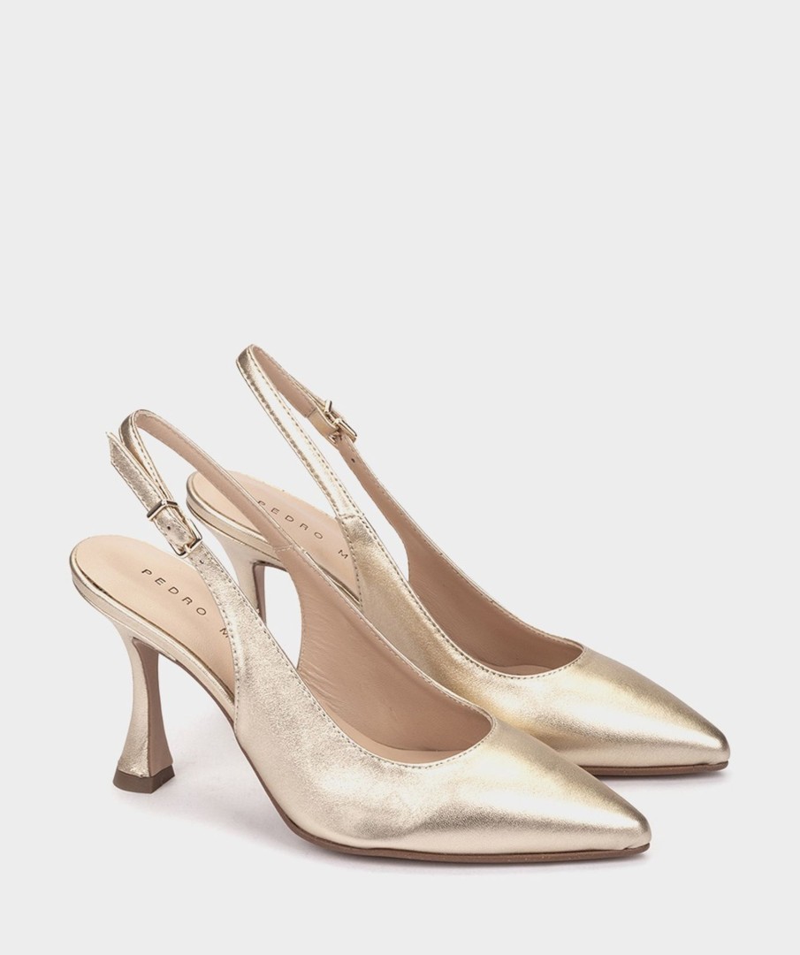 Shoe Pedro Miralles Pumps | Metallic Leather Pumps With Heel Made In Metallised Leather Napa Metal Platino