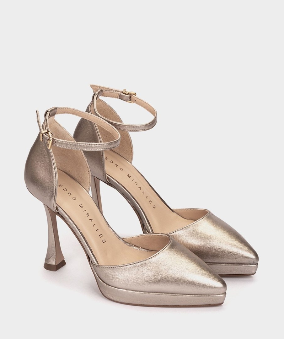 Shoe Pedro Miralles Pumps | Platform Heels Made Of Metallised Leather Napa Metal Humo