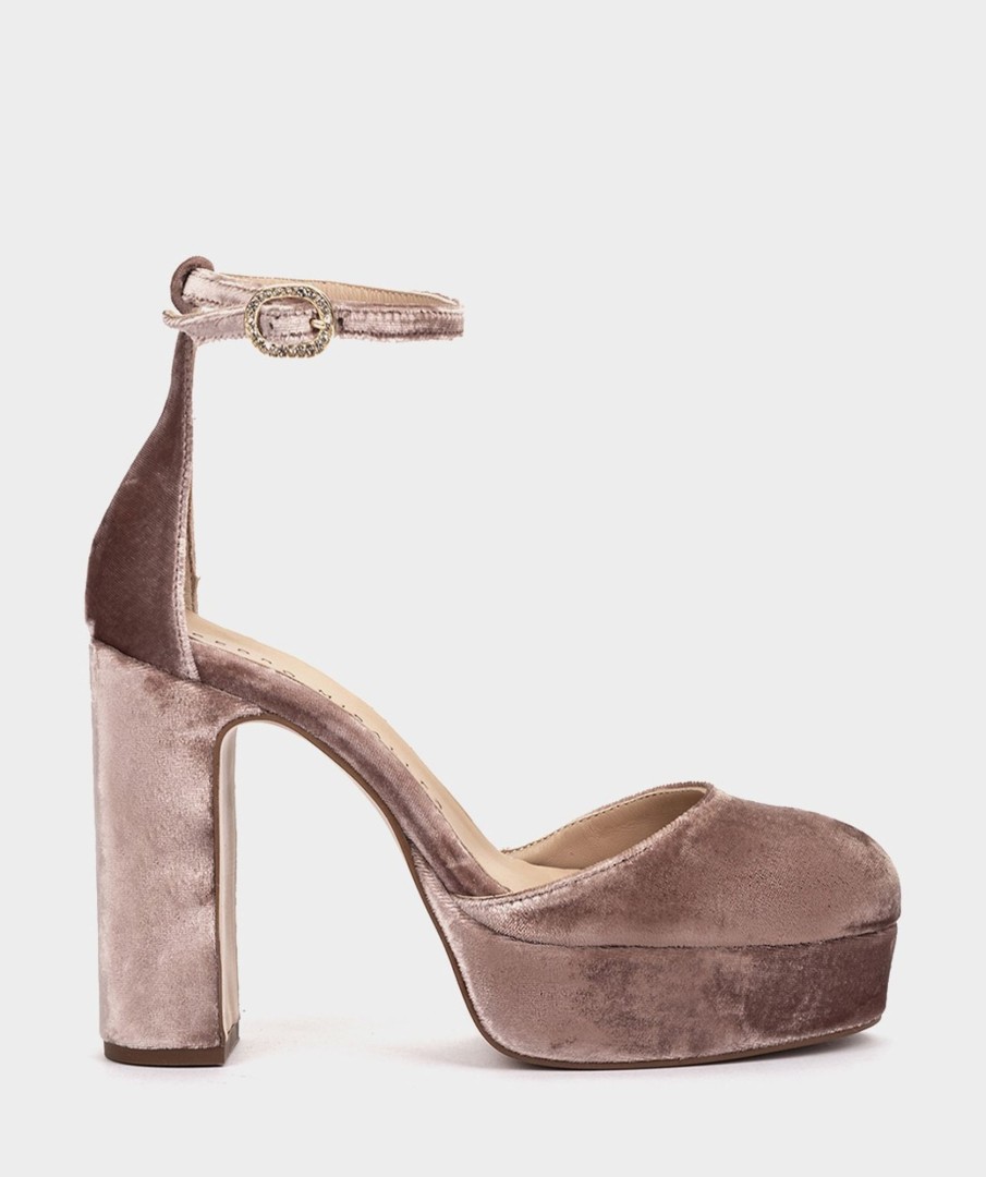 Shoe Pedro Miralles Pumps | Platform Heeled Sandals Made Of Nude Velvet Velvet Nude