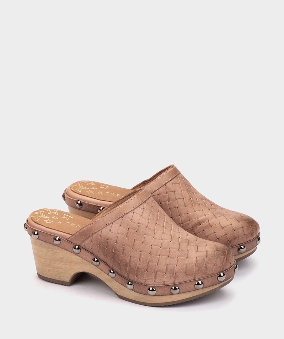 Shoe Pedro Miralles Clogs | Leather Heeled Sandals Alfa Trenza Rosette