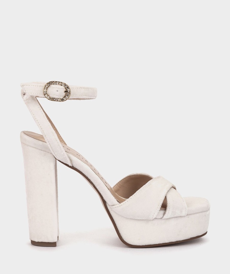 Shoe Pedro Miralles Heeled Sandals | Velvet Platform Heeled Sandals Velvet Blanco