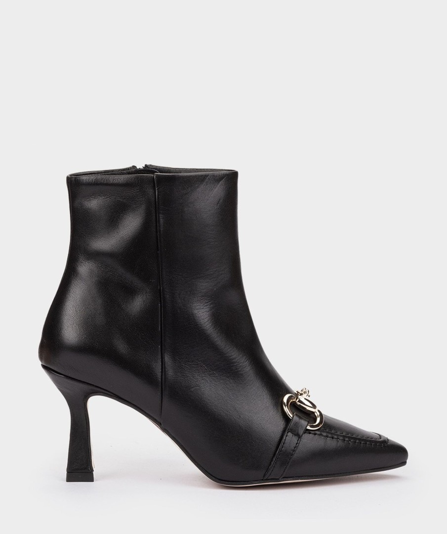 Shoe Pedro Miralles Ankle Boots | Leather Ankle Boots With Heel And Embellishment Seta Negro