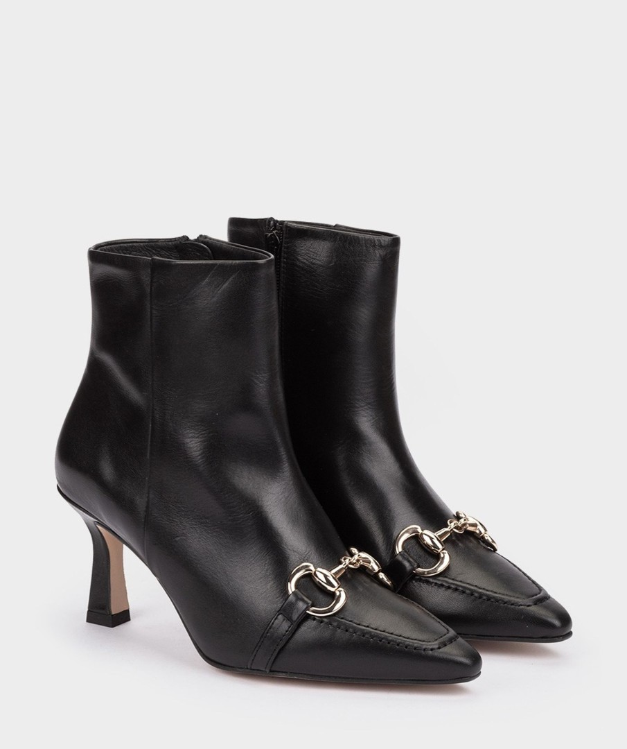 Shoe Pedro Miralles Ankle Boots | Leather Ankle Boots With Heel And Embellishment Seta Negro