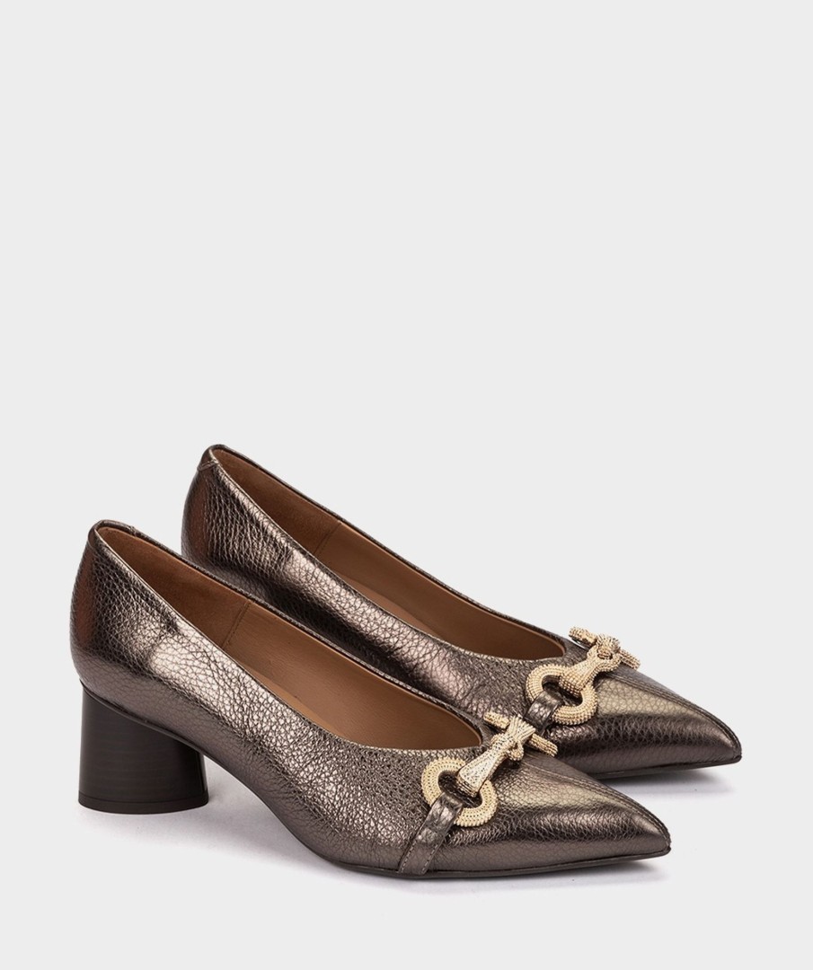 Shoe Pedro Miralles Pumps | Bronze Coloured Metallic Leather Pumps With Pointed Toes Nucleo Metal Bronzo