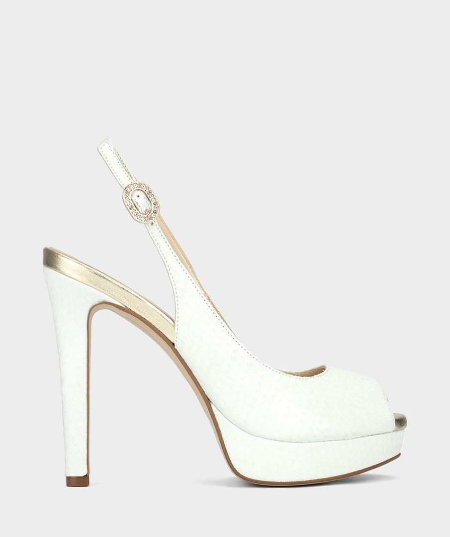 Shoe Pedro Miralles Heeled Sandals | Leather Peeptoes Escama Blanco