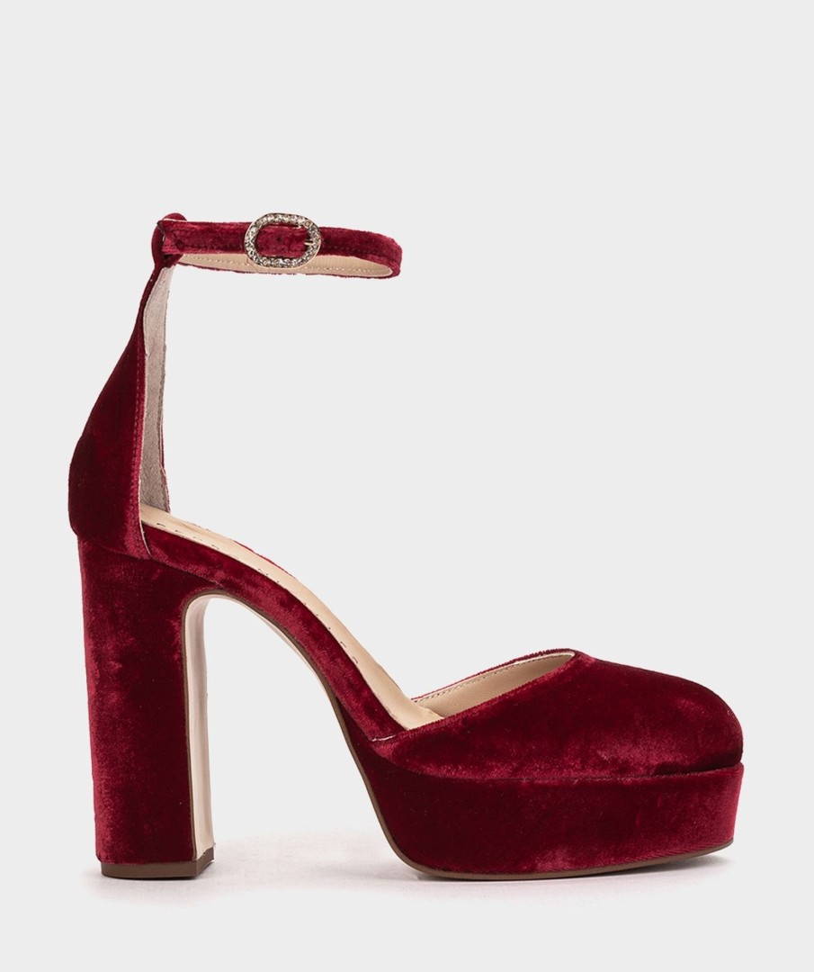 Shoe Pedro Miralles Pumps | Platform Heeled Sandals Made Of Burgundy Velvet Velvet Guinda