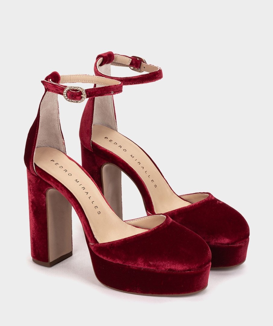 Shoe Pedro Miralles Pumps | Platform Heeled Sandals Made Of Burgundy Velvet Velvet Guinda