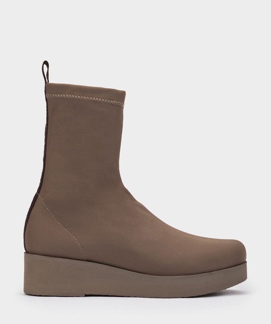 Shoe Pedro Miralles Ankle Boots | Sock Style Ankle Boots Made Of Taupe Fabric Amstel Wood