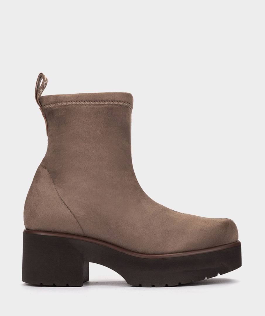 Shoe Pedro Miralles Ankle Boots | Suede Effect Stretch Fabric Ankle Boots In Taupe Colour Ante Strech Taupe