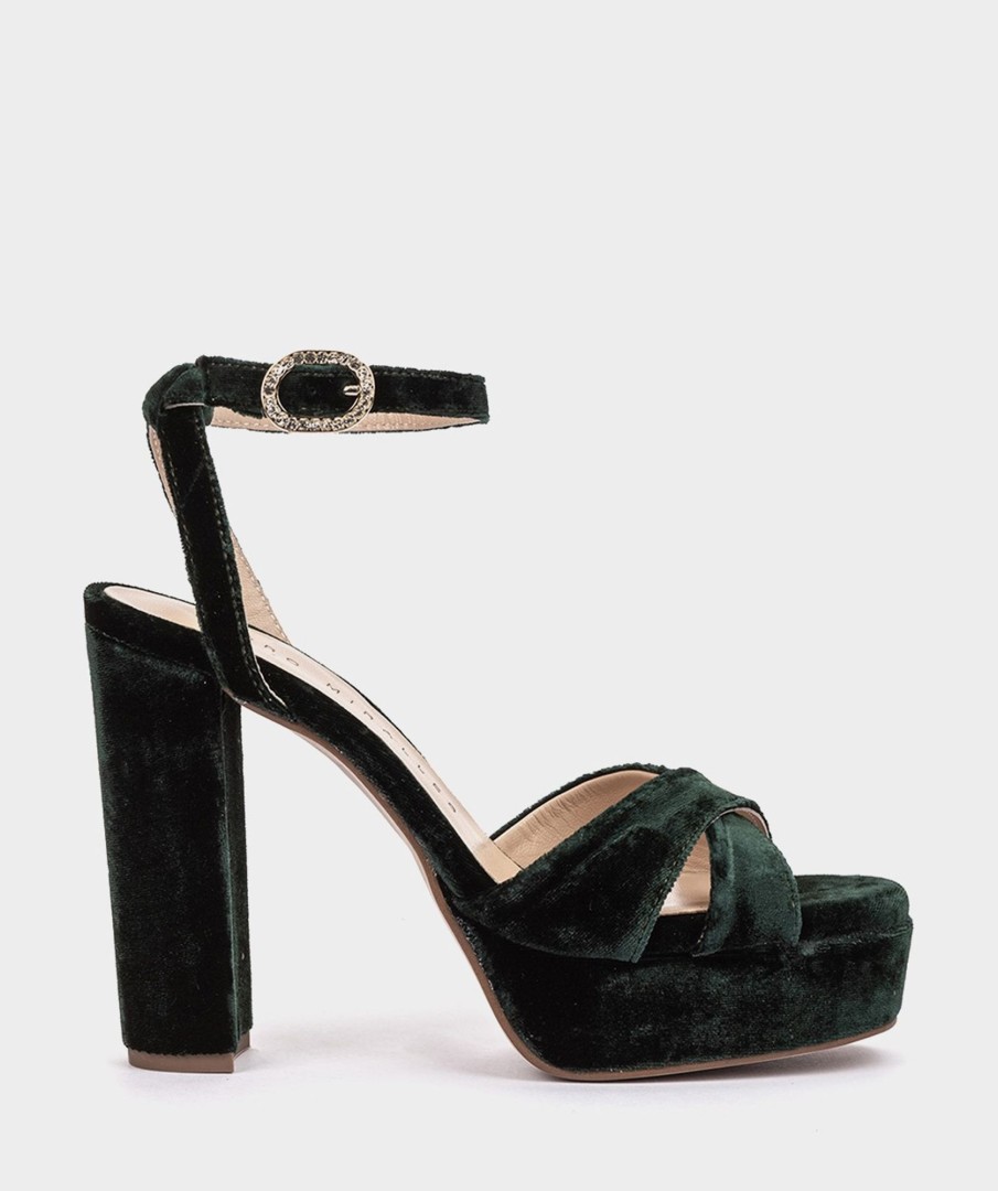 Shoe Pedro Miralles Heeled Sandals | Velvet Platform Heeled Sandals Velvet Botella