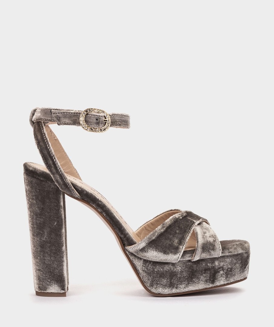 Shoe Pedro Miralles Heeled Sandals | Velvet Platform Heeled Sandals Velvet Vison