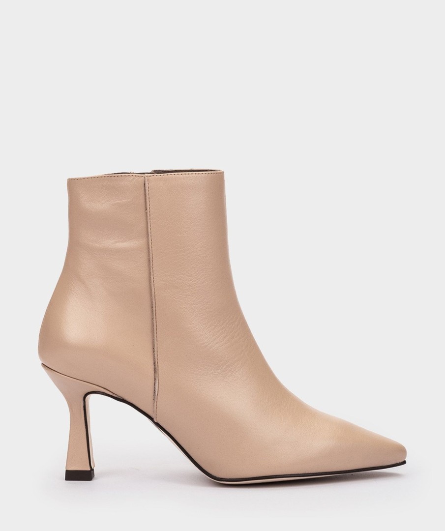 Shoe Pedro Miralles Ankle Boots | Heeled Ankle Boots With A Pointy Toe, Made Of Beige Leather Seta Arena