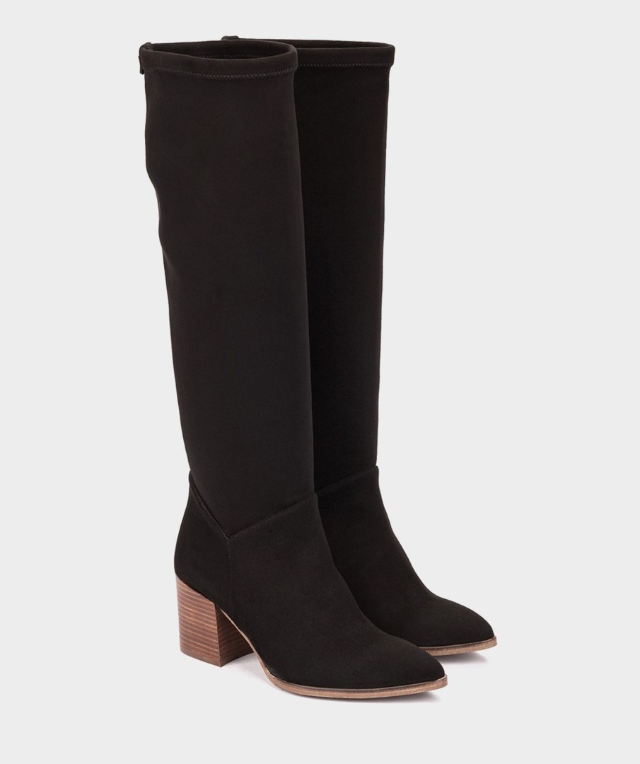 Shoe Pedro Miralles Boots | High Boots Made In Black Suede Effect Stretch Fabric Ante Strech Negro