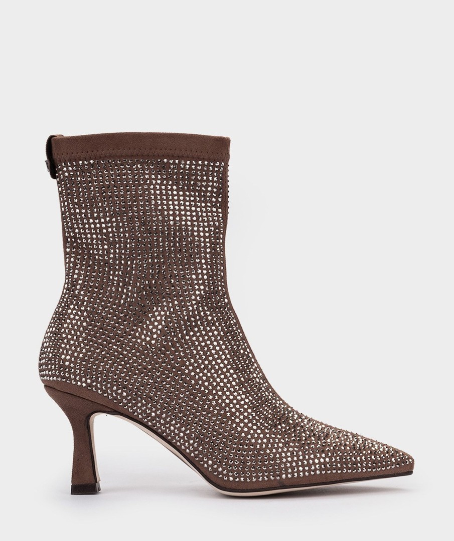 Shoe Pedro Miralles Ankle Boots | Fabric Ankle Boots With Rhinestones. Ante Strech Taupe