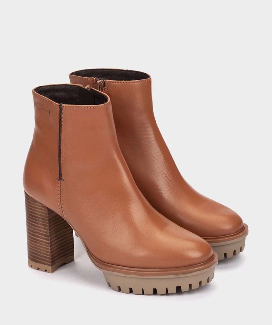 Shoe Pedro Miralles Ankle Boots | Heeled Ankle Boots Made Of Leather In Tan Color Seta Tan