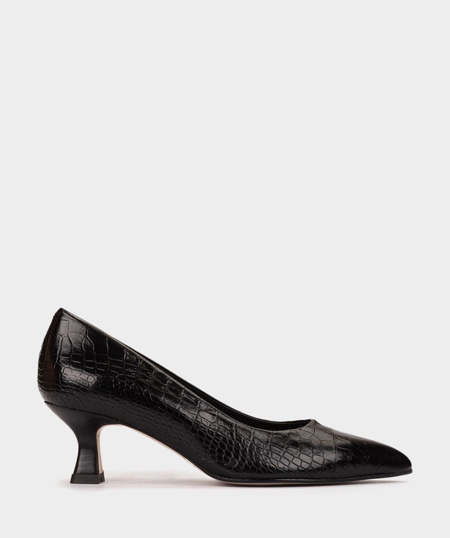 Shoe Pedro Miralles Pumps | Pointed-Toe High-Heeled Shoes Made Of Embossed Black Leather Coco Negro