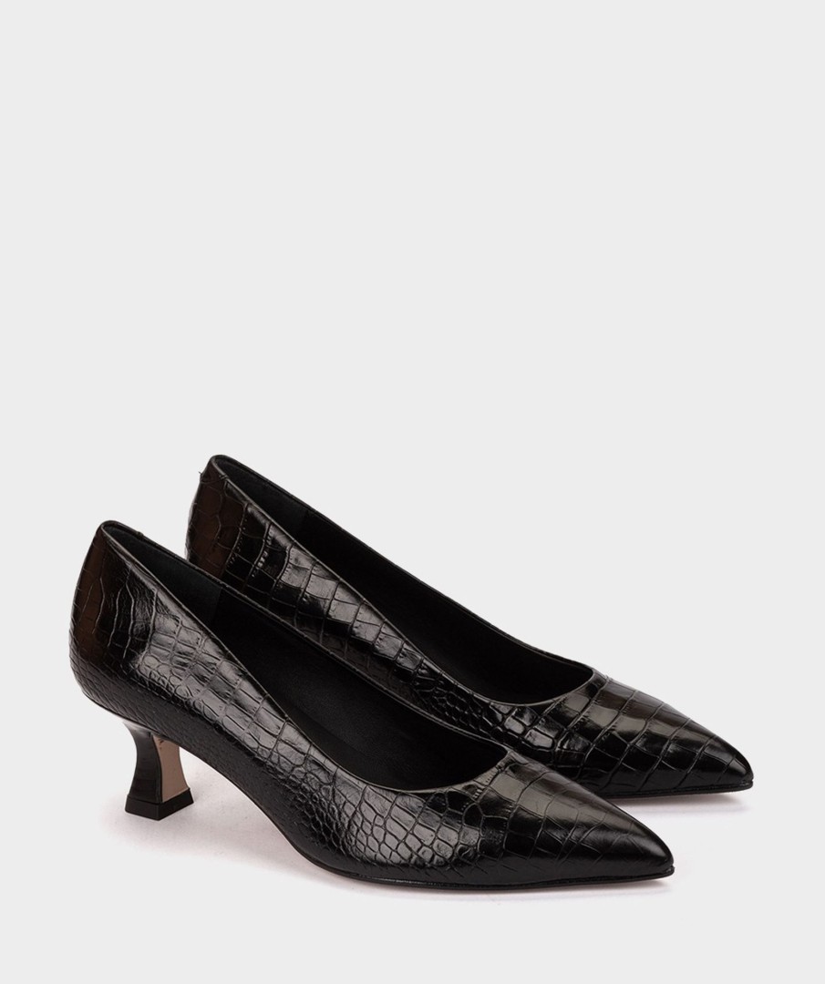 Shoe Pedro Miralles Pumps | Pointed-Toe High-Heeled Shoes Made Of Embossed Black Leather Coco Negro