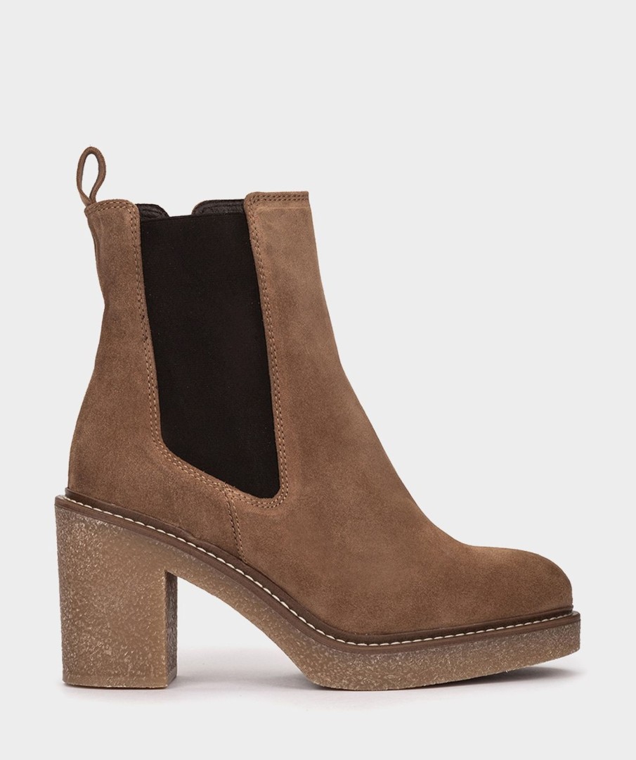 Shoe Pedro Miralles Ankle Boots | Brown Leather Ankle Boots With Elasticated Panels On The Sides Velour Birra