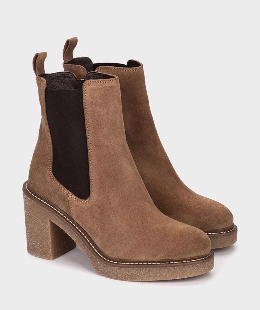 Shoe Pedro Miralles Ankle Boots | Brown Leather Ankle Boots With Elasticated Panels On The Sides Velour Birra