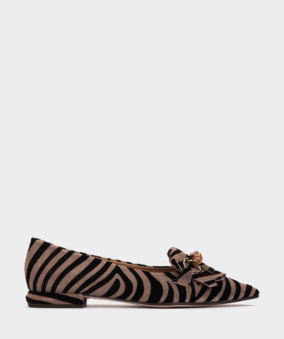 Shoe Pedro Miralles Flat Shoes | Ballerinas Made Of Leather With Animal Print Pattern Zebra Acero