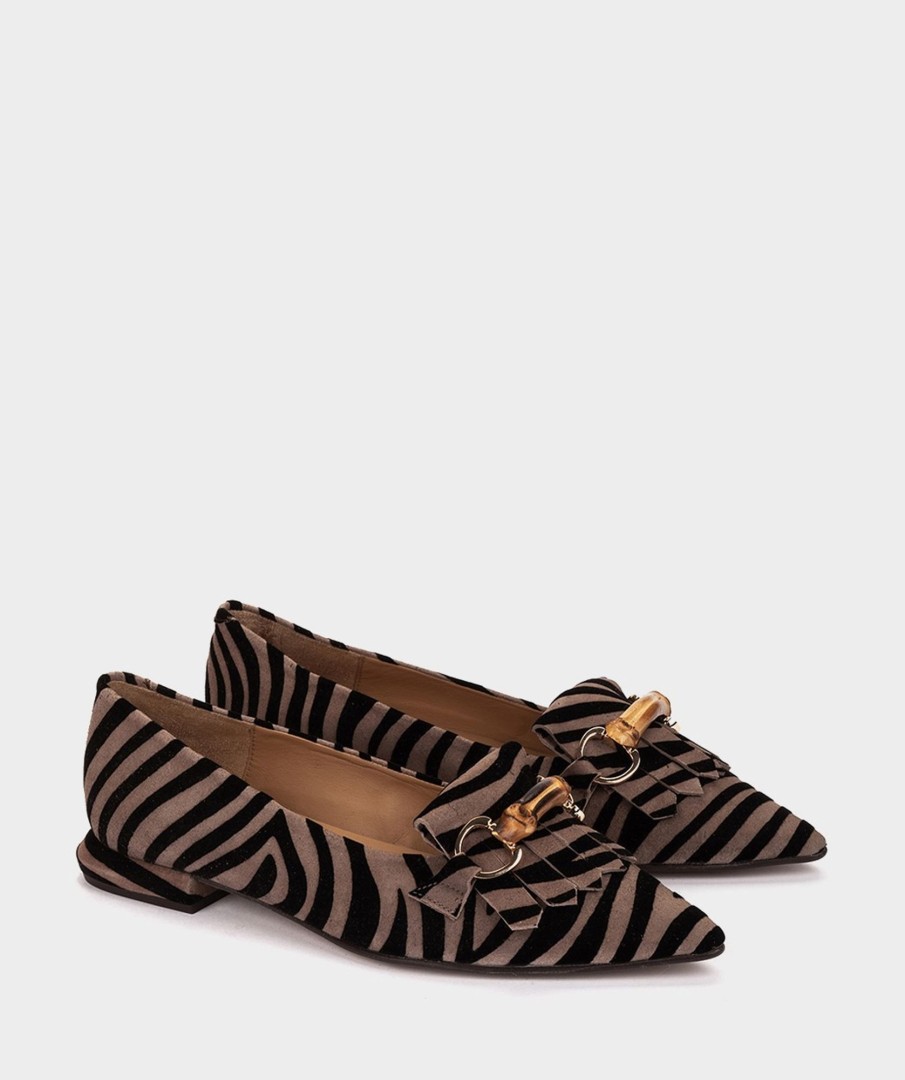 Shoe Pedro Miralles Flat Shoes | Ballerinas Made Of Leather With Animal Print Pattern Zebra Acero