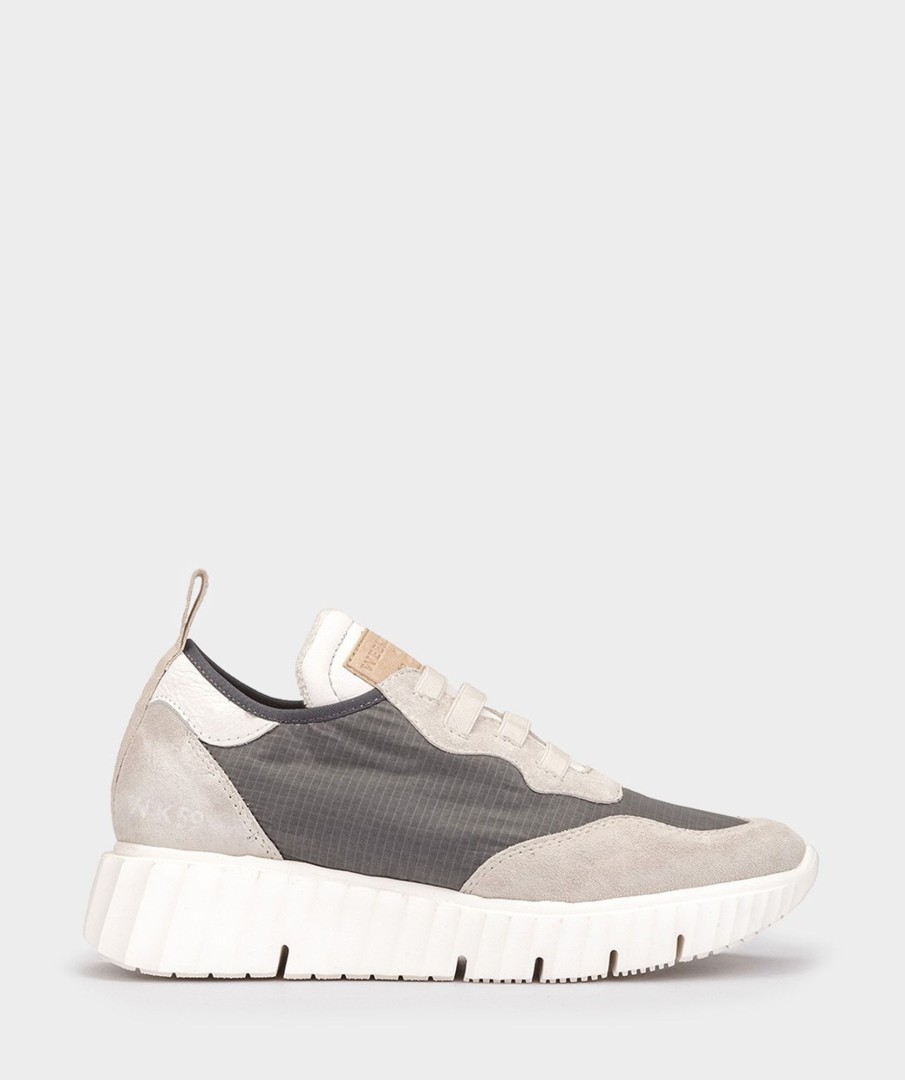 Shoe Pedro Miralles Sneakers | Leather And Fabric Trainers Ripstop Gris